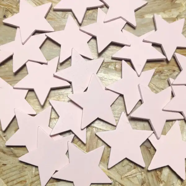 24 stelline di legno colore rosa con biadesivo